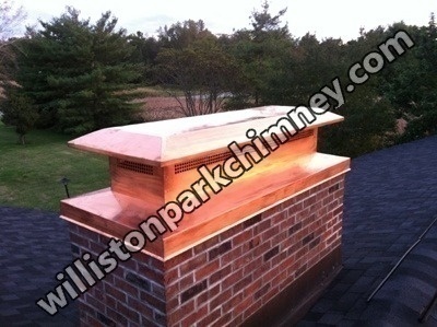 Before and after chimney cap replacement in Williston Park, NY